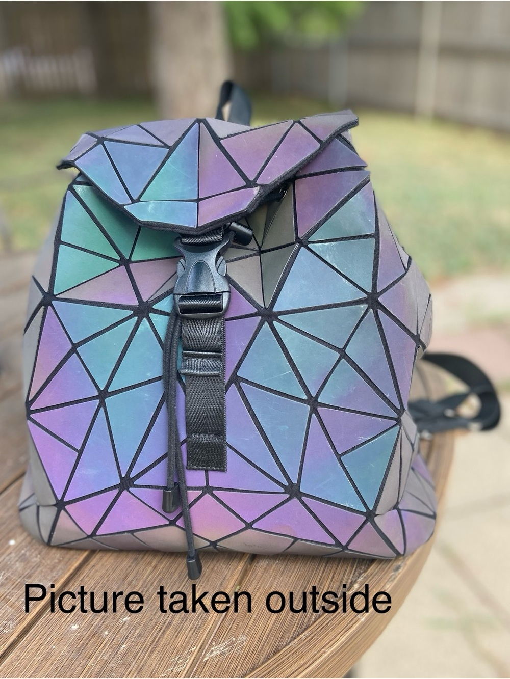 Iridescent Geometric Triangle Panel Backpack in Charcoal Gray